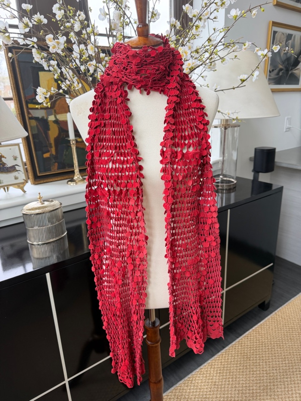 Suede Open-Work Scarf 90”L